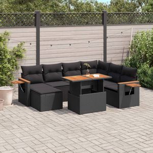 vidaXL - 8-delige - Loungeset - met - kussens - poly - rattan - zwart