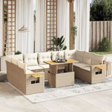 vidaXL - 10-delige - Loungeset - met - kussens - poly - rattan - beige
