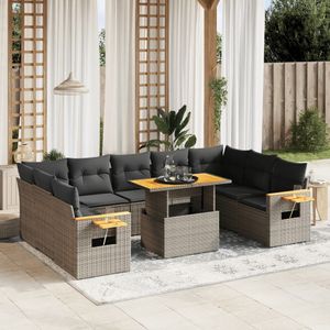 vidaXL 10-delige Loungeset met kussens poly rattan grijs