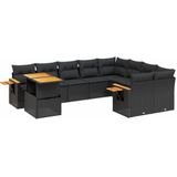 vidaXL - 10-delige - Loungeset - met - kussens - poly - rattan - zwart