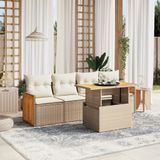 vidaXL 5-delige Loungeset met kussens poly rattan beige