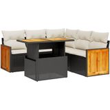 vidaXL - 6-delige - Loungeset - met - kussens - poly - rattan - zwart