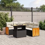 vidaXL - 6-delige - Loungeset - met - kussens - poly - rattan - zwart