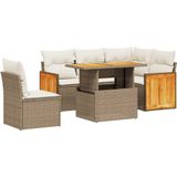 vidaXL - 6-delige - Loungeset - met - kussens - poly - rattan - beige