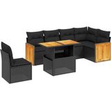 vidaXL 7-delige Loungeset met kussens poly rattan zwart