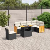 vidaXL - 7-delige - Loungeset - met - kussens - poly - rattan - zwart