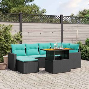 Loungeset - Beige - Poly Rattan - 11-delig met Kussens en Verstelbare Tafel