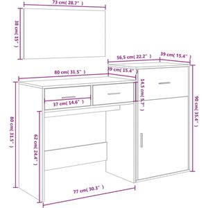 vidaXL - Kaptafelset - Zwart - Bewerkt Hout - 3-delig