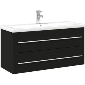 vidaXL Wastafelkast - Zwart - Hout - Ingebouwde Wasbak - Wandmontage