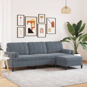 vidaXL 3-Sitzer-Sofa mit Hocker Dunkelgrau 210 cm Samt