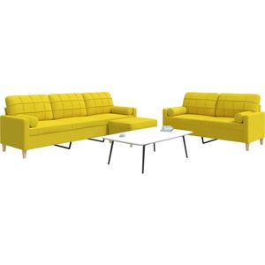vidaXL 3-delige Loungeset met voetenbank en kussens stof lichtgeel