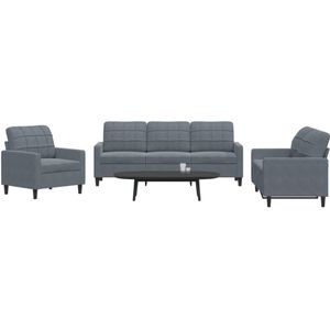 vidaXL - 3-delige Loungeset - Donkergrijs - Fluweel - Met Kussens
