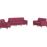 vidaXL - 3-delige - Loungeset - met - kussens - en - bolsters - fluweel - wijnrood
