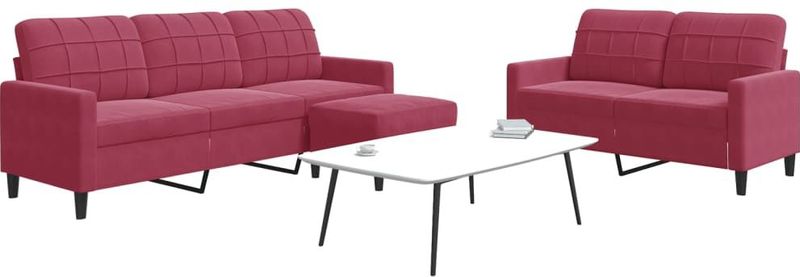 vidaXL 3-tlg. Sofagarnitur mit Kissen Weinrot Samt