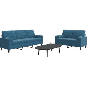 vidaXL 2-tlg. Sofagarnitur mit Kissen und Nackenrollen Blau Samt