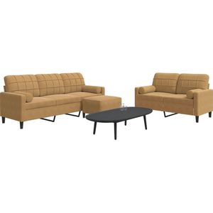 vidaXL - 3-delige - Loungeset - met - kussens - en - bolsters - fluweel - bruin