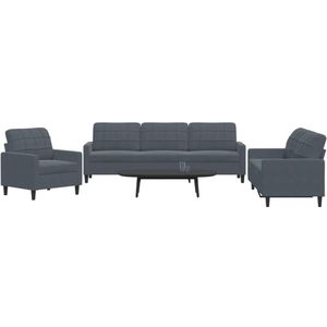 vidaXL 3-tlg. Sofagarnitur mit Kissen Dunkelgrau Samt
