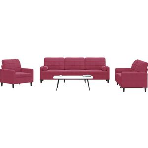 vidaXL 3-tlg. Sofagarnitur mit Kissen und Nackenrollen Weinrot Samt