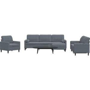 vidaXL 4-tlg. Sofagarnitur mit Kissen und Nackenrollen Dunkelgrau Samt
