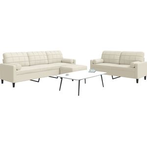 vidaXL - 3-delige - Loungeset - met - kussens - en - bolsters - fluweel - crèmekleurig