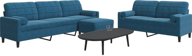 Vidaxl - 3-tlg. Sofagarnitur mit Kissen und Nackenrollen Blau Samt