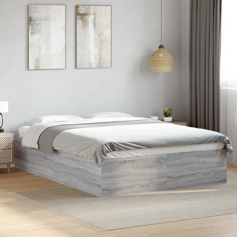 vidaXL - Bedframe - bewerkt - hout - grijs - sonoma - eikenkleurigx200 - cm