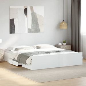vidaXL - Bedframe - met - lades - bewerkt - hout - wit - 180x200 - cm