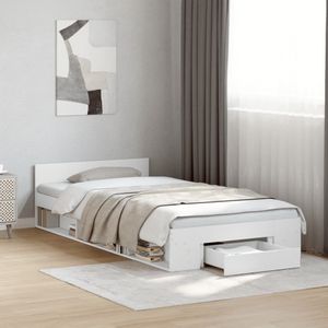 vidaXL - Bedframe - met - lade - bewerkt - hout - witx200 - cm