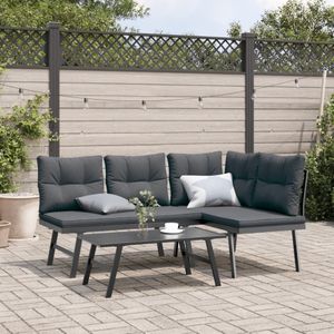 vidaXL - Tuinbanken - met - kussens - 2 - st - gepoedercoat - staal - zwart