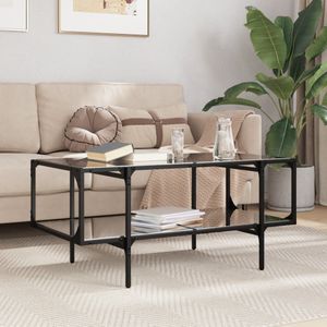 vidaXL - Salontafel - met - zwart - glazen - blad,5x50x45 - cm - staal
