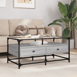 vidaXL Salontafel met glazen blad 98,5x50x45 cm staal