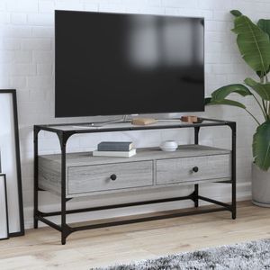 vidaXL - Tv-meubel - met - glazen - bladx35x51 - cm - bewerkt - hout - grijs - sonoma