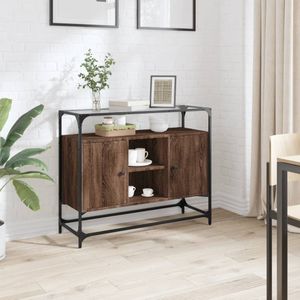 Sideboard mit Glasplatte Braun Eiche 98x35x81 cm Holzwerkstoff Vidaxl