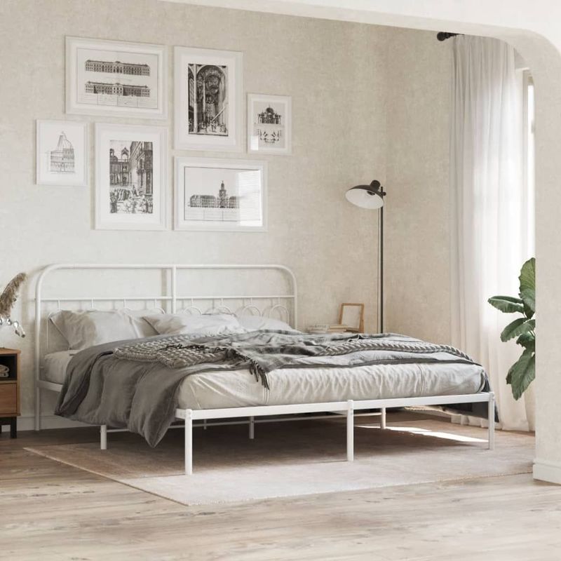 vidaXL Bedframe met hoofdbord metaal wit 193x203 cm