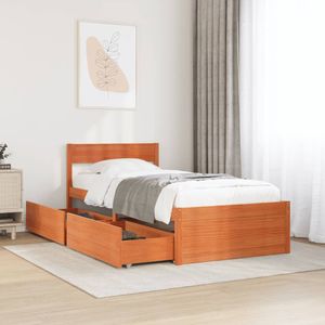vidaXL Massivholzbett ohne Matratze Wachsbraun 90x200 Kiefernholz