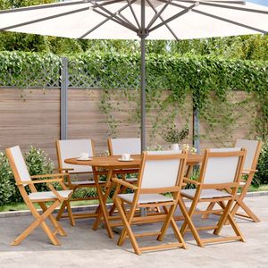 vidaXL 7-delige Tuinset massief hout en stof crèmewit