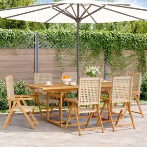 vidaXL 7-delige Tuinset - Poly Rattan - Massief Hout - Beige