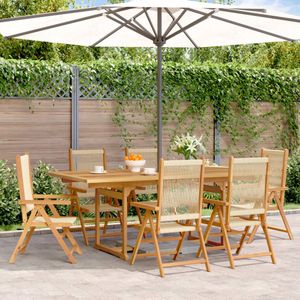 vidaXL - 7-delige - Tuinset - polypropeen - en - massief - hout - beige