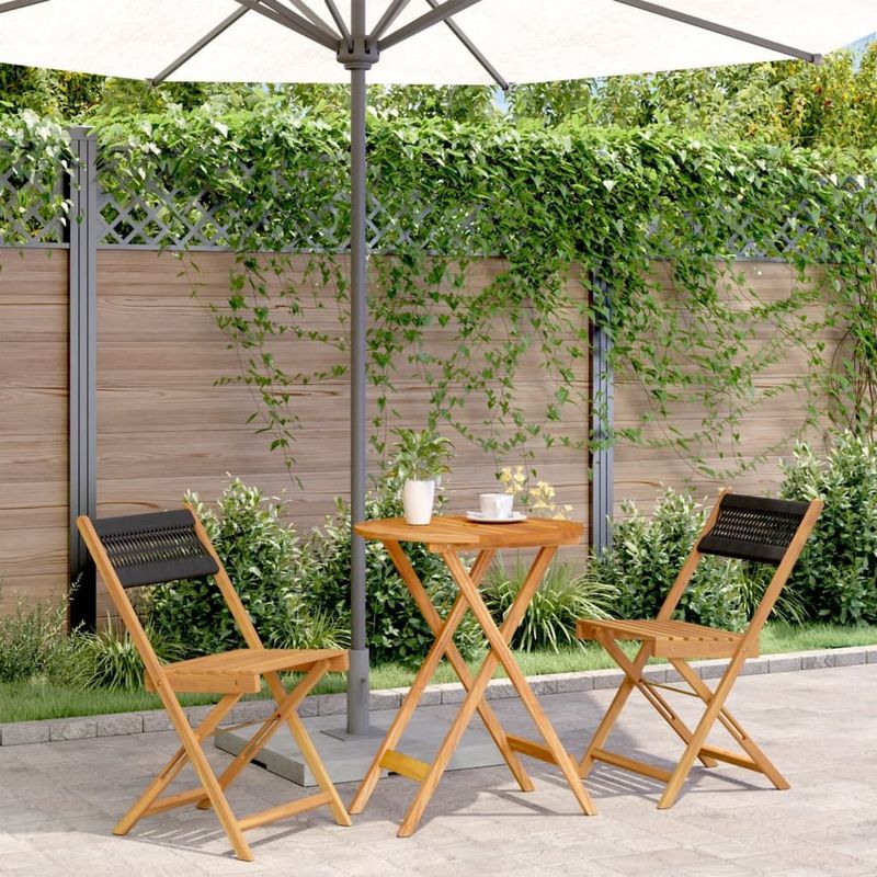 vidaXL 3-delige Bistroset met kussens poly rattan en acaciahout zwart