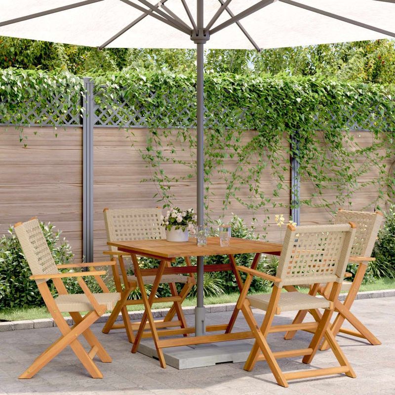 vidaXL 5-delige Tuinset poly rattan en massief hout beige