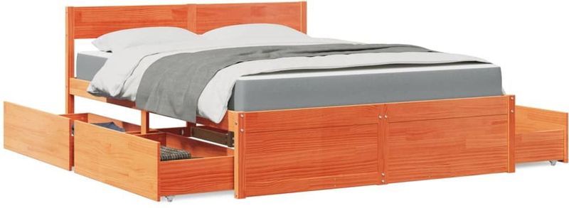 vidaXL - Bed - met - lades - en - matras - massief - grenenhout - wasbruinx200 - cm