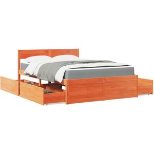 vidaXL - Bed - met - lades - en - matras - massief - grenenhout - wasbruinx200 - cm