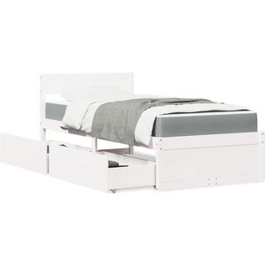 vidaXL Bett mit Schubladen und Matratze Weiß 90x200 cm Massivholz