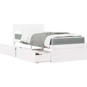vidaXL Bett mit Schubladen und Matratze Weiß 90x190 cm Massivholz