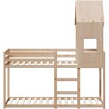 vidaXL Stapelbed 75x190 cm met dak massief grenenhout
