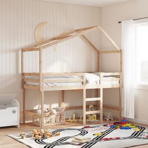 vidaXL - Halfhoogslaper - met - ladder - en - bedhuis - grenenhout - 90x190 - cm