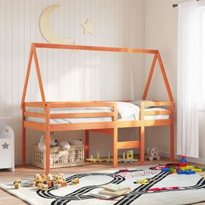 vidaXL Hochbett mit Dach Wachsbraun 90x200 cm Massivholz Kiefer