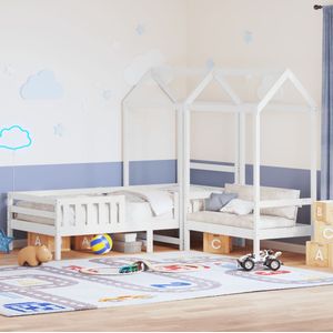 vidaXL - Kinderbed - met - huisje - en - bankje - massief - grenenhout - wit - 90x200 - cm