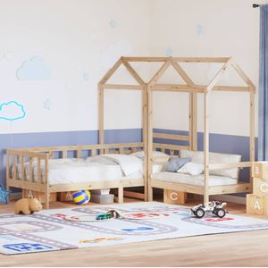 vidaXL - Kinderbed - met - huisje - en - bankje - massief - grenenhoutx200 - cm