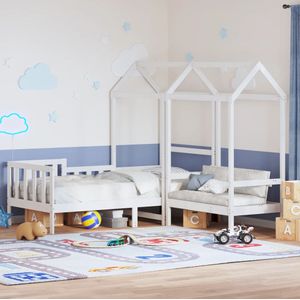 vidaXL Kinderbed met bank en huisje massief grenenhout wit 90x190 cm